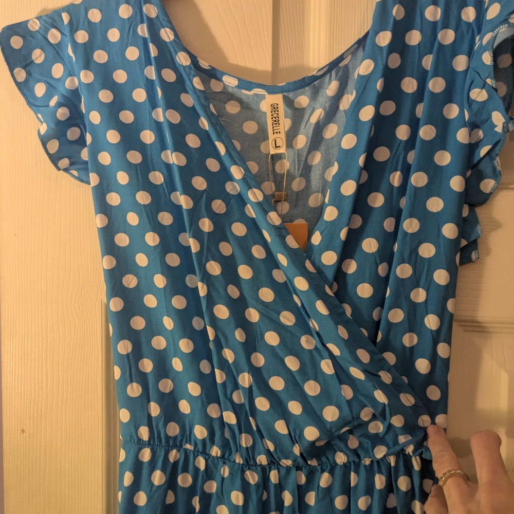 Le Cerelle Blue Polka Dot Dress NWT